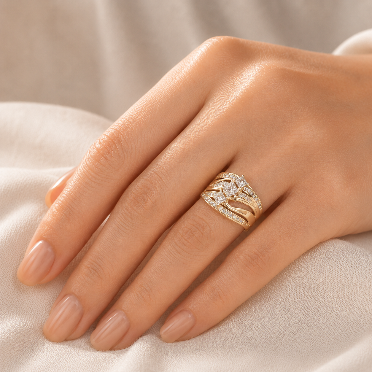 Princess Cut Triple Halo Ring