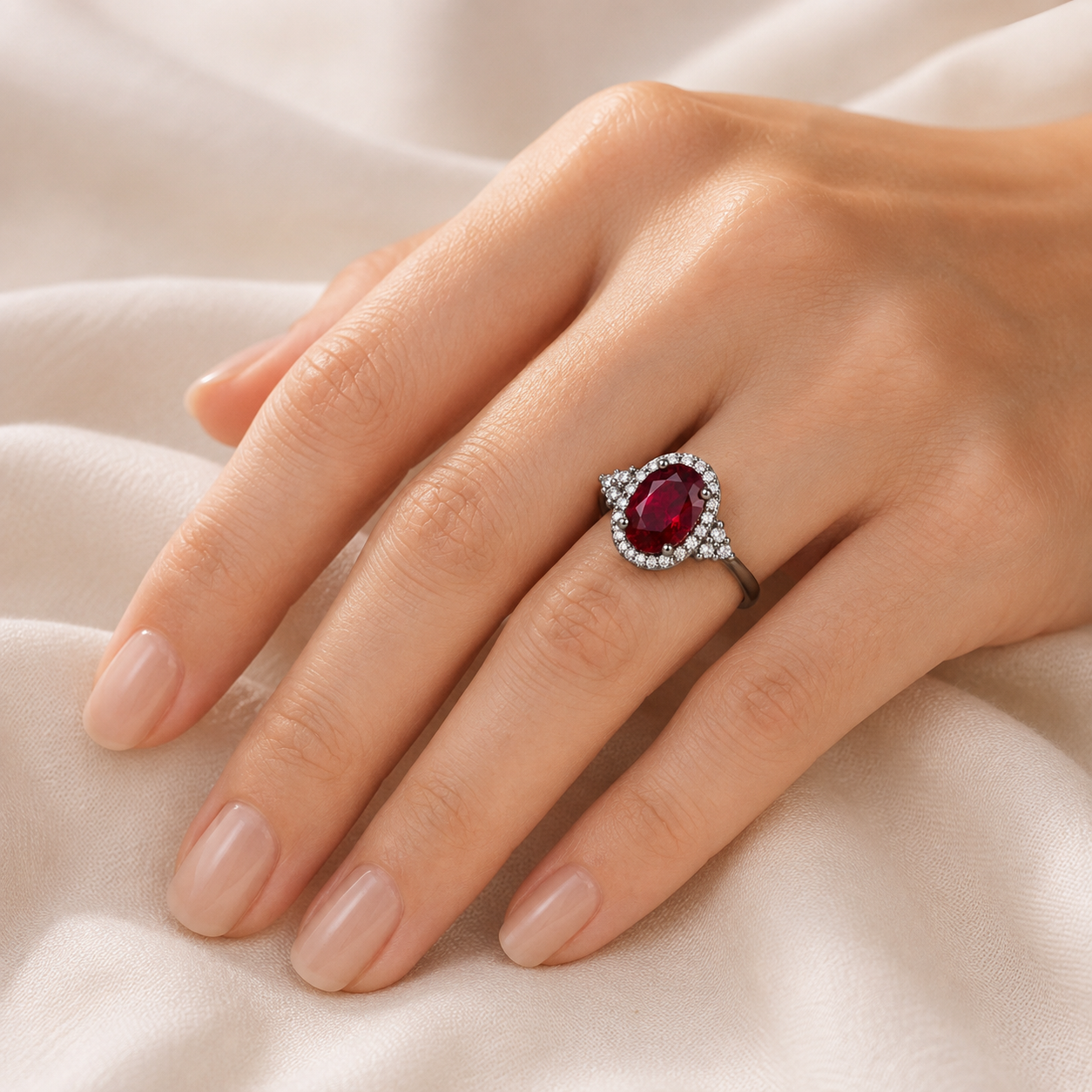 Silver Ruby Halo Ring