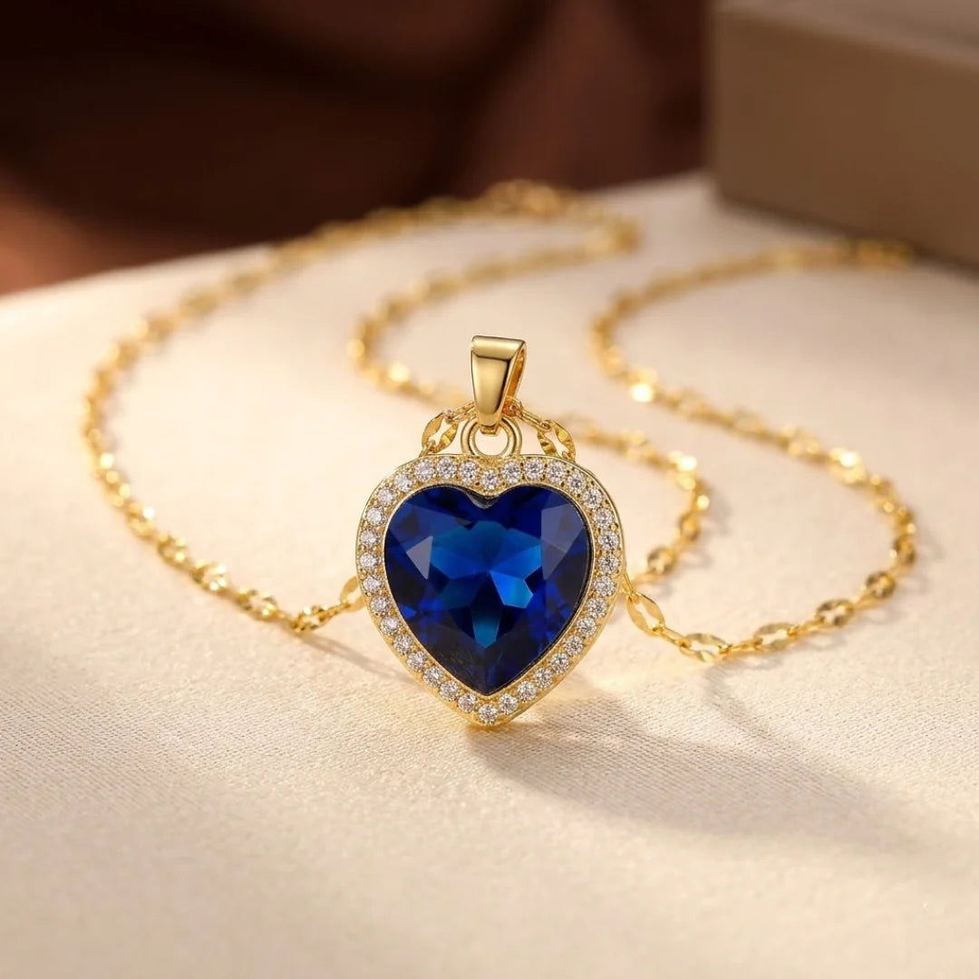 Gold Sapphire Heart Necklace