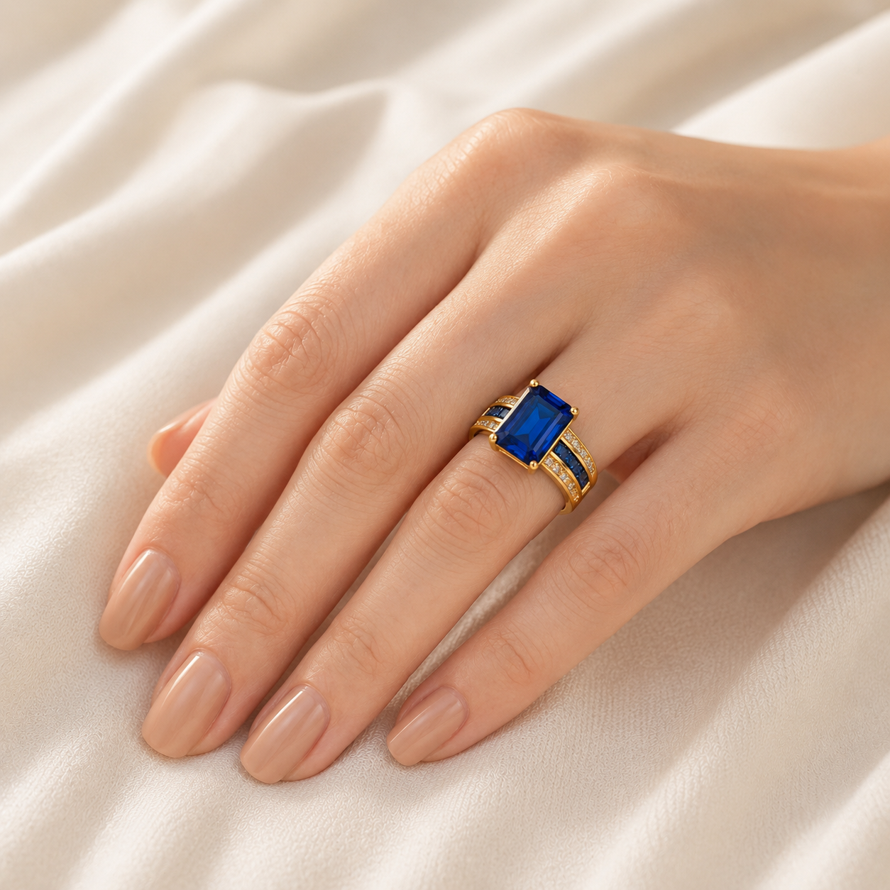 Gold Sapphire Square-Cut Ring