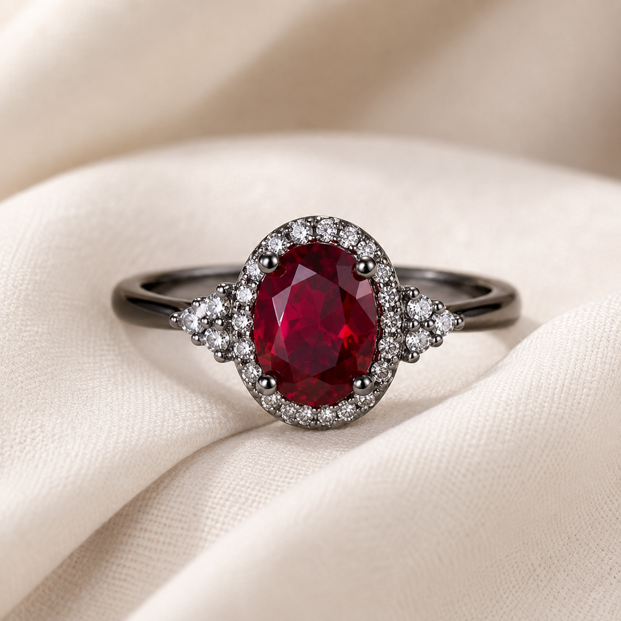 Silver Ruby Halo Ring