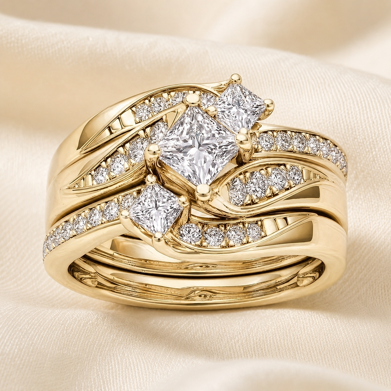 Princess Cut Triple Halo Ring