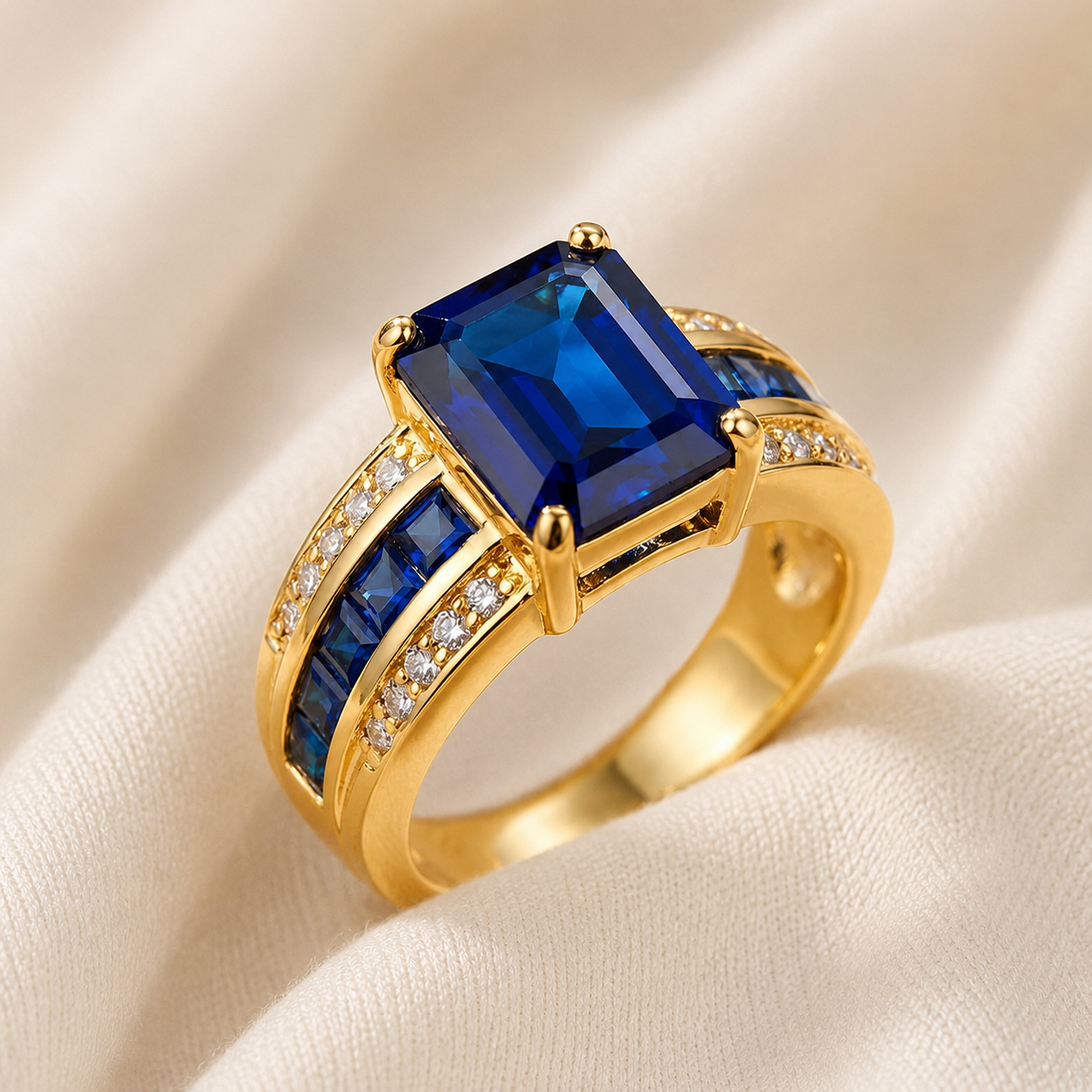 Gold Sapphire Square-Cut Ring