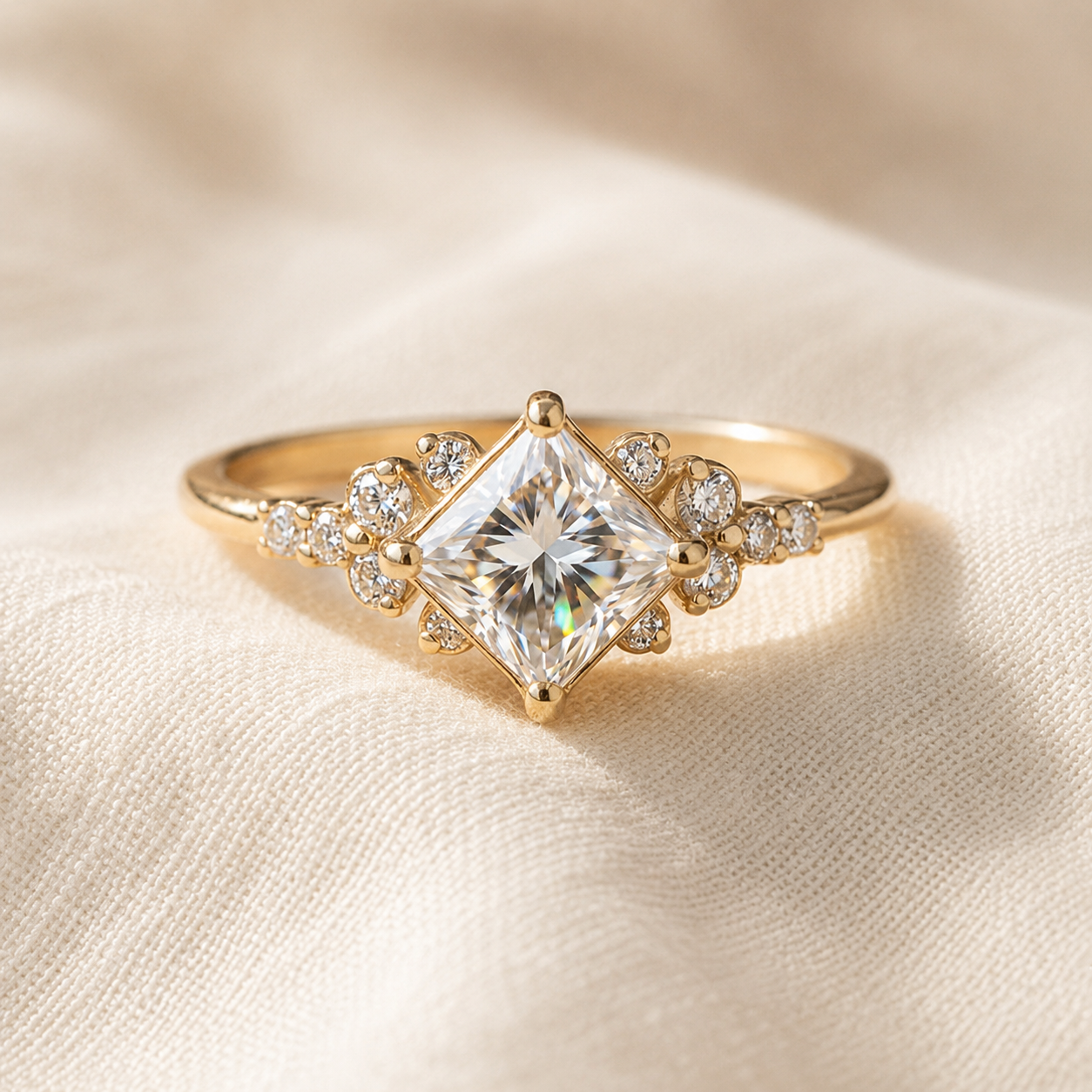 Gold Square Solitaire Ring