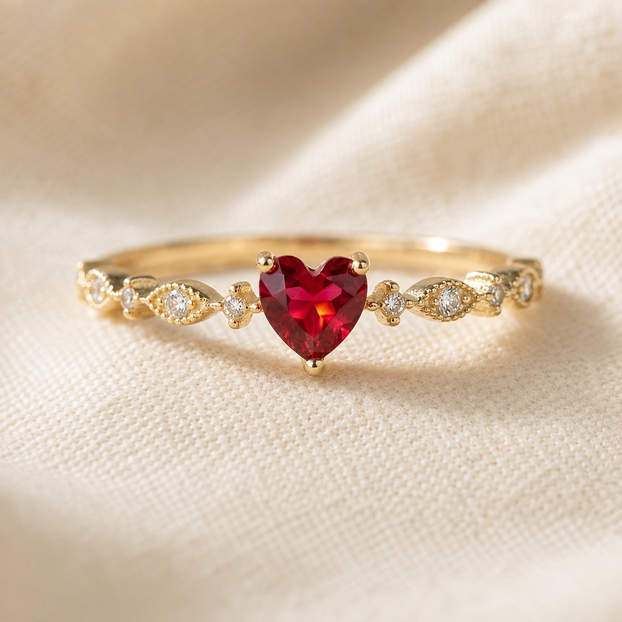 Gold Ruby Heart Ring