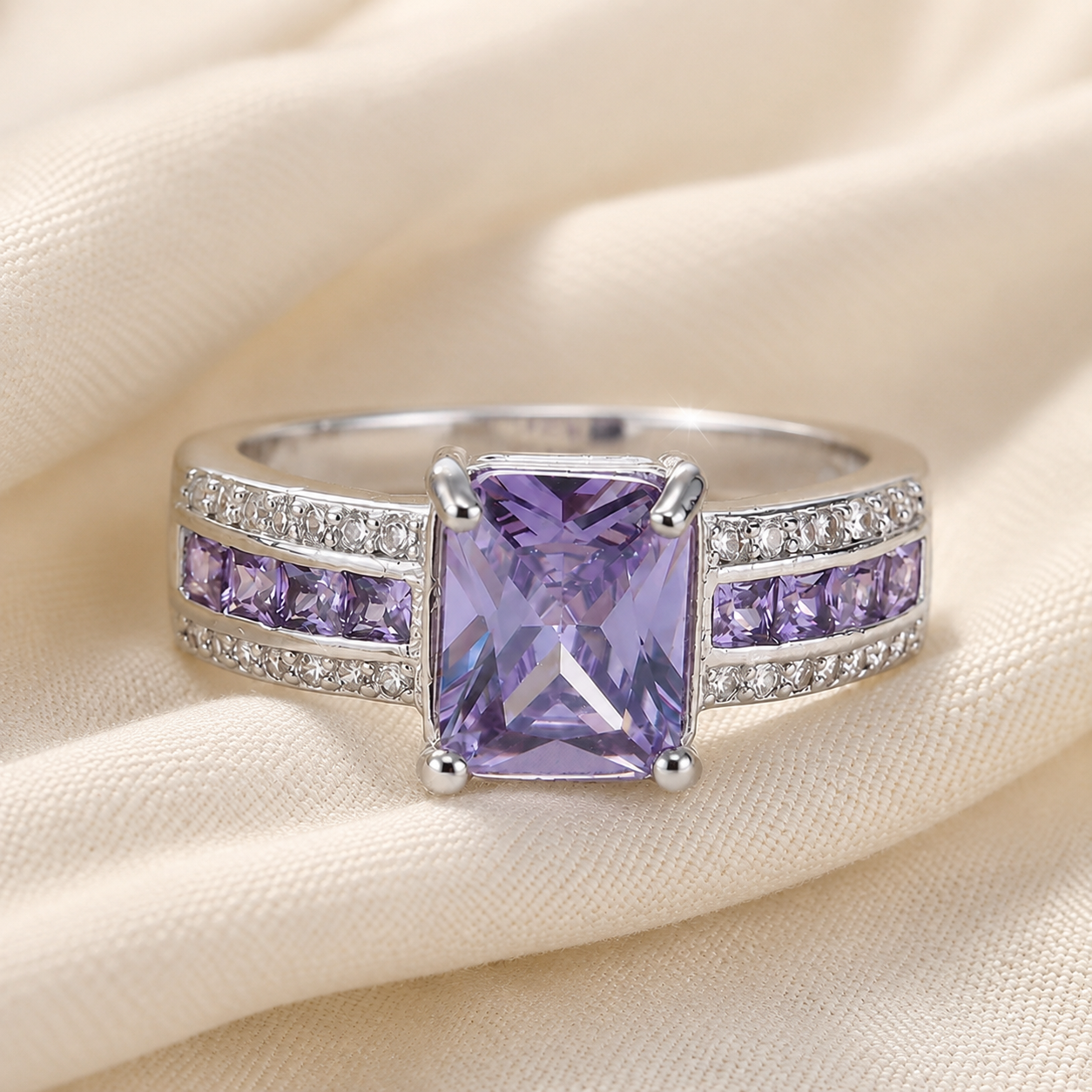 Silver Amethyst Channel Ring