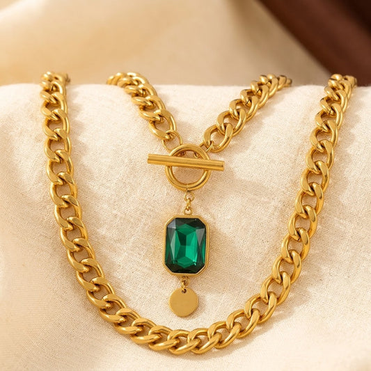 Gold Emerald Chain Necklace