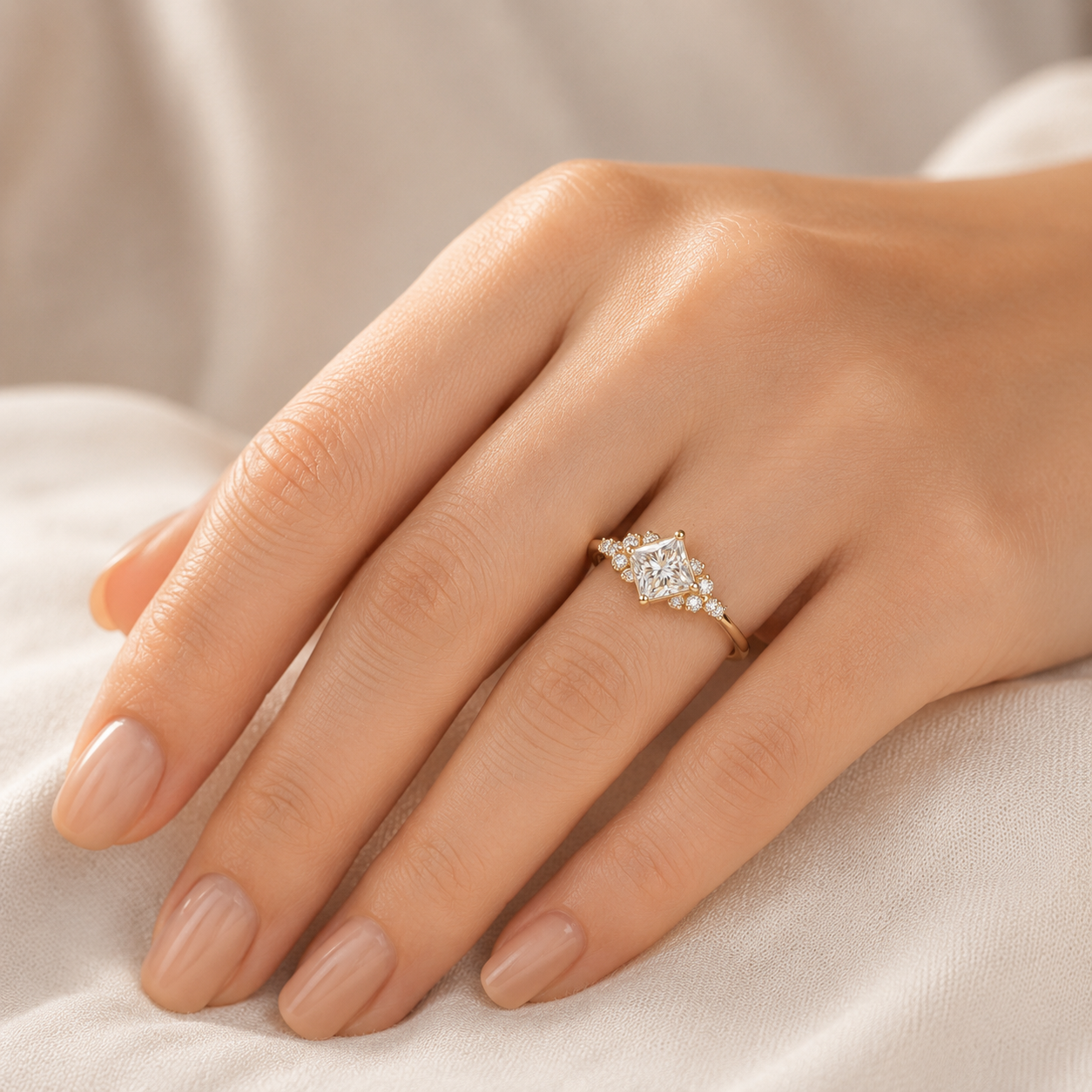 Gold Square Solitaire Ring
