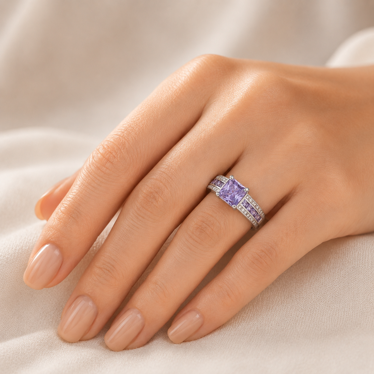 Silver Amethyst Channel Ring
